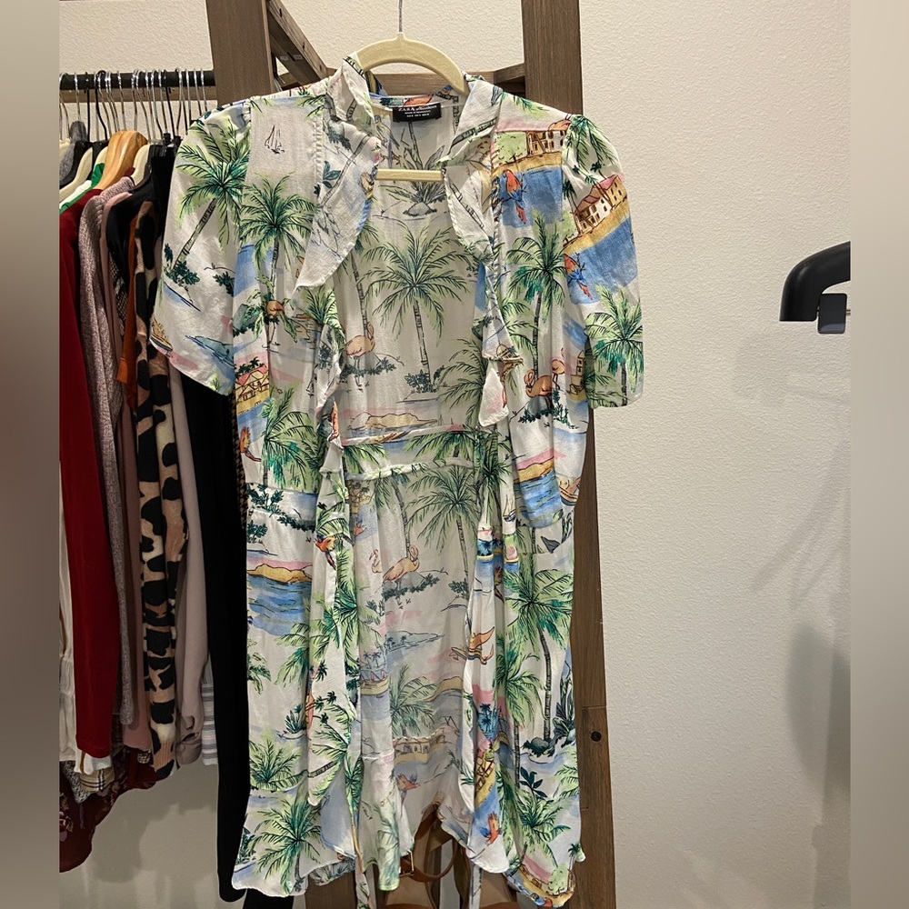 Zara tropical print wrap dress